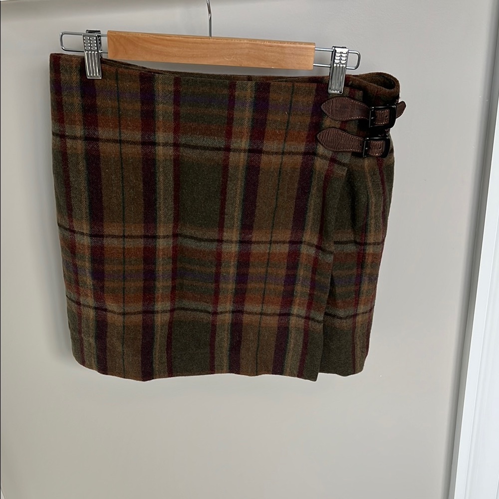 Plaid Wool Skirt - Brown and Green